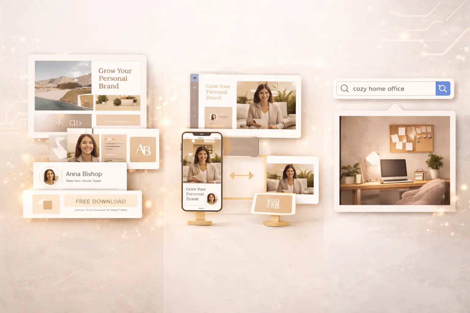 A laptop showing a Canva workspace with branded templates for LinkedIn and presentations, representing visual branding and Melanie Borden’s design strategy.